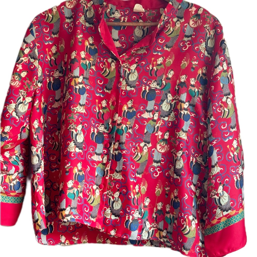 Vintage Josie Natori Filipino / Asian motif shirt size large